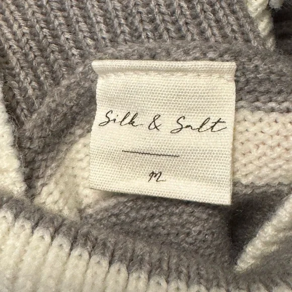 Silk and Salt Denise Gray and White Stripped Sweater Size Medium - Picture 3 of 5